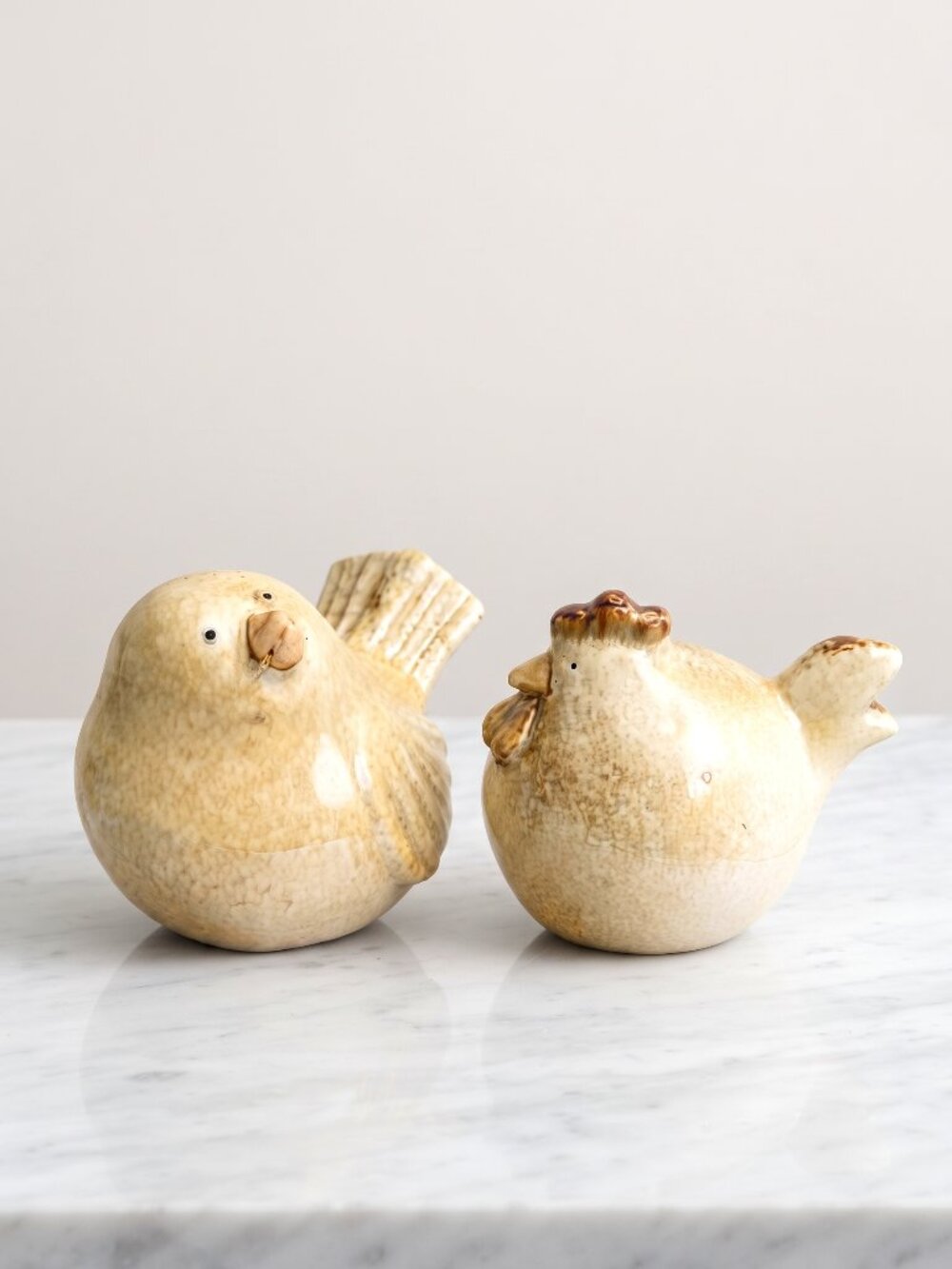 VTG Handcrafted Ceramic Chickens Figurines Set of 2 Brown Speckled Glaze